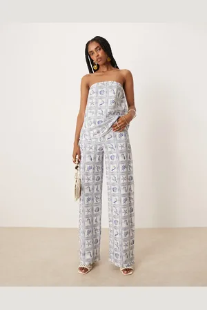 ASOS Pantalones azules de pernera ancha con estampado de conchas de (parte de un conjunto)