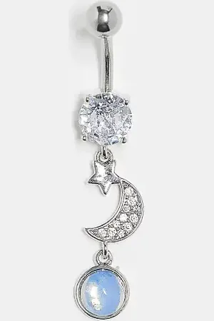 Kingsley Ryan Piercing para el ombligo de plata de ley con charm de media luna y estrella de -Plateado