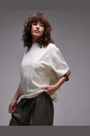 Topshop Camiseta color de manga corta con cuello subido de -Neutro