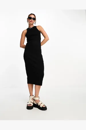 JJXX Vestido semilargo con cuello de nadadora de canalé de