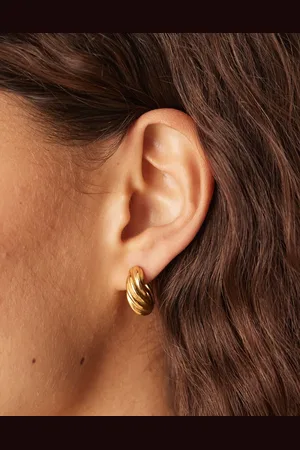Accessorize Pendientes de aro gruesos con diseño retorcido de acero inoxidable chapado en oro de la colección Z de