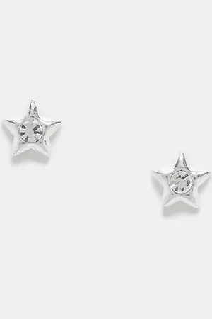 Kingsley Ryan Pendientes de botón de plata de ley con forma de estrella con cristal de -Plateado