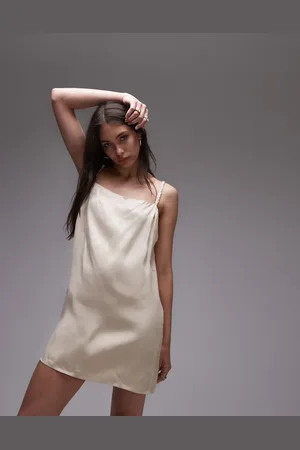 Topshop Vestido lencero corto blanco con tirantes trenzados de