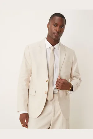 Abercrombie & Fitch Americana de traje color crema clásica con botonadura simple de lino de (parte de un conjunto)-Neutro