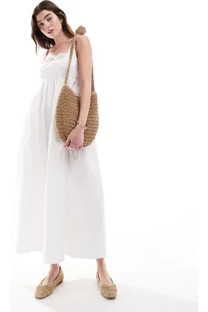 ASOS Vestido veraniego midi con ribete de encaje en el pecho de