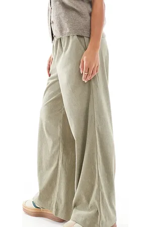 ONLY Pantalones verde salvia de pernera ancha sin cierres de pana de