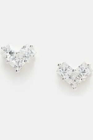 Kingsley Ryan Pendientes de botón de plata de ley con diseño de corazón de cristales de -Plateado