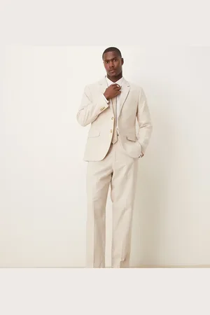 Abercrombie & Fitch Pantalones de traje color crema clásicos de lino de (parte de un conjunto)-Neutro