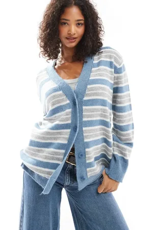 ASOS Cárdigan extragrande a rayas azul marino y grises de punto de