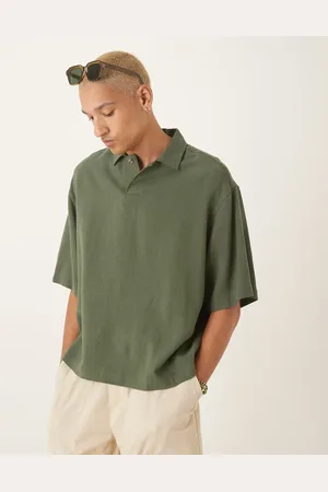 ASOS Camisa caqui de corte cuadrado extragrande sin cierres de mezcla de lino de -Verde