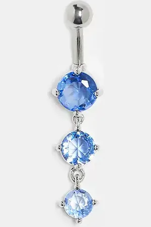 Kingsley Ryan Piercing para el ombligo plateado de acero con tres piedras azules de