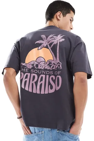 ASOS Camiseta gris carbón extragrande con estampado gráfico de palmera de
