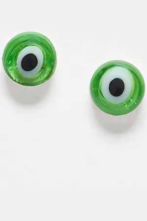 Kingsley Ryan Pendientes de botón verdes con diseño de ojo turco de -Plateado