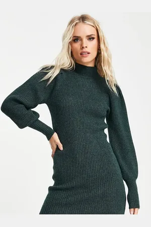 ONLY Vestido estilo jersey de cuello alto con mangas voluminosas de punto exclusivo de
