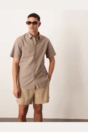 ASOS Camisa de vestir marrones de corte estándar de mezcla de lino de -Marrón