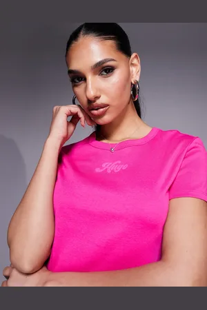 HUGO BOSS Camiseta rosa con diseño encogido y logo Delanor de