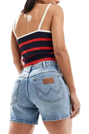 Wrangler Pantalones cortos vaqueros de corte boyfriend recto con de -Azul