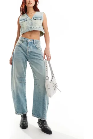Free People Vaqueros azul añil de talle alto y corte barrel de -Azul marino