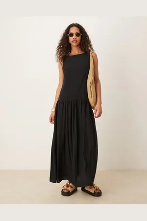 ASOS Vestido largo con cintura baja y espalda escotada de mezcla de lino de
