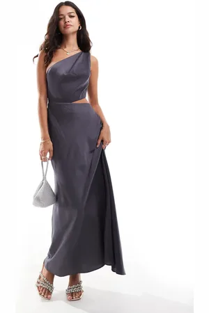 ASOS Vestido largo con abertura y tirante retorcido de satén de