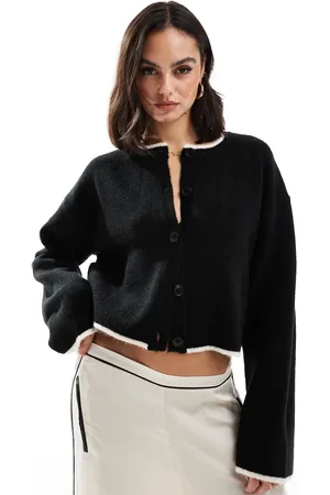 ASOS Cárdigan negro con cuello redondo y detalle de ribetes de