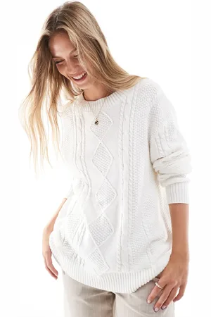Hollister Jersey color extragrande de punto de ochos de -Blanco
