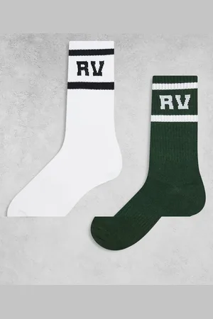 Reclaimed Pack de 2 pares de calcetines deportivos unisex blancos y verdes con diseño a rayas de -Multicolor