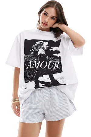 ASOS Camiseta blanca extragrande con estampado fotográfico de revista "Amour" de