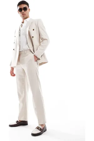 ASOS Pantalones de traje color de pernera recta de tejido panamá de mezcla de lana de -Neutro