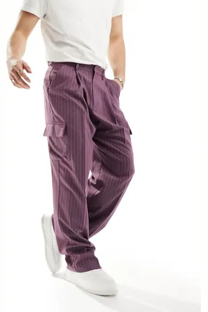 ASOS Pantalones de vestir morados de pernera muy ancha y talle alto con raya diplomática y bolsillos estilo cargo de