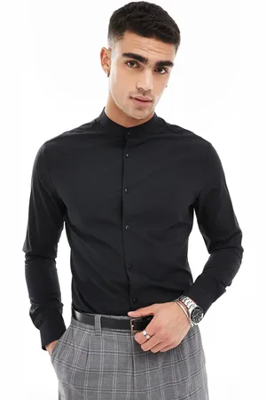 ASOS Camisa negra de corte slim con cuello mao de