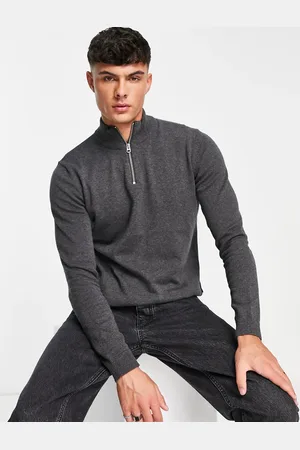 Only & Sons Jersey gris claro jaspeado con media cremallera de punto de