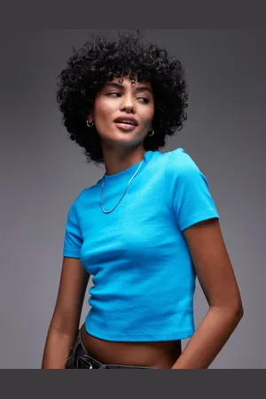 Topshop Camiseta azul básica con diseño encogido de