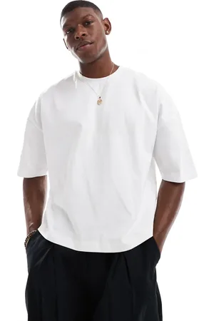 ASOS Camiseta blanca de corte cuadrado extragrande con sisas caídas de tejido grueso de 240 g/m2 de