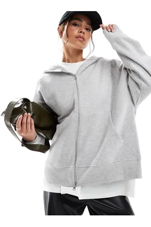 ASOS Sudadera gris jaspeado extragrande con capucha y cremallera de tejido suave de