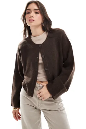 ASOS Cárdigan marrón con cuello redondo de -Multicolor