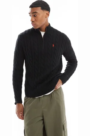 Ralph Lauren Jersey con media cremallera y logo de icono de punto de ochos de algodón de