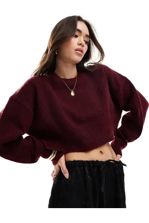 ASOS Jersey corto con cuello redondo y abertura en el bajo de -Rojo
