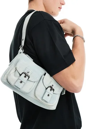ASOS Bolso de hombro de denim lavado con bolsillos y hebillas de -Azul