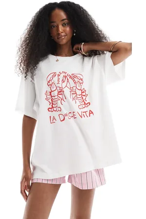 VERO MODA Camiseta blanca de corte boyfriend extragrande con estampado gráfico de langosta de -Blanco