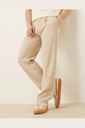 ASOS Pantalones de vestir color de corte recto con pinzas delanteras de tejido microtexturizado de -Neutro