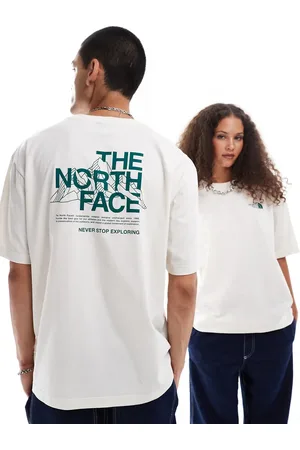 The North Face Camiseta extragrande con estampado de montaña delineada en la espalda de
