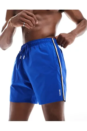 HUGO BOSS Shorts de baño azules con raya lateral y logo Iconic de Boss