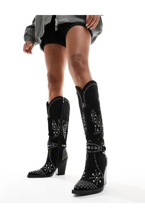 Simmi London Botas negras estilo wéstern con diseño de mariposas adornadas de tejido microtexturizado Delano de SIMMI London-Negro