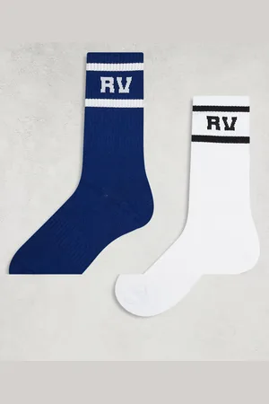 Reclaimed Pack de 2 pares de calcetines deportivos unisex blancos y azules con diseño a rayas de -Multicolor