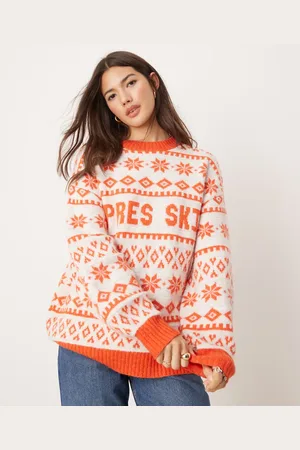 ASOS Jersey extragrande con cuello redondo, patrón de grecas alpinas y estampado "Apres Ski" de -Multicolor