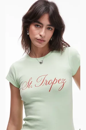 Topshop Camiseta de diario con estampado gráfico "St Tropez" de punto liso de