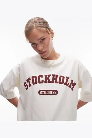 Topshop Camiseta color con estampado gráfico extragrande "Stockholm" de -Blanco