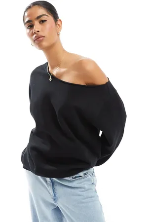 ASOS Sudadera negra extragrande con hombro descubierto de