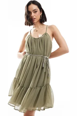 ONLY Vestido corto con sobrefalda en el bajo y cinturón desmontable de -Verde